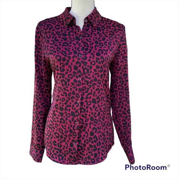 David Lerner Evereve Leopard Print Button Down Long Sleeve Portman Shirt - Picture 1 of 8